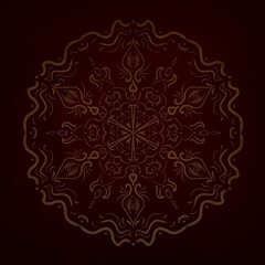 Dark red vintage greeting card with Mandala. Great for invitation, flyer, menu, brochure, postcard, wallpaper, decoration, or any desired idea.