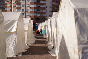 People living in aid tents after earthquake hit Izmir in October 2020 - 422407332