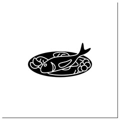 Tai glyph icon. Traditional dish popular in May. Sweet waffle fish on plate. Spring Japanese food concept. Filled flat sign. Isolated silhouette vector illustration