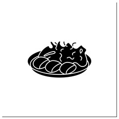 Spring cabbage glyph icon. Garnish to meat on plate.Traditional dish. Japanese food concept. Filled flat sign. Isolated silhouette vector illustration