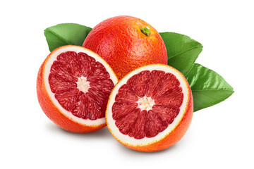 Blood red oranges isolated on white background with clipping path and full depth of field