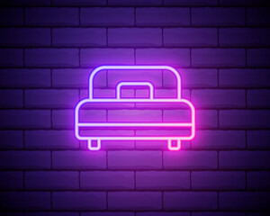 bed neon icon. Elements of furniture set. Simple icon for websites, web design, mobile app, info graphics isolated on brick wall