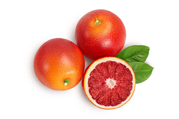 Blood red oranges isolated on white background with clipping path. Top view. Flat lay
