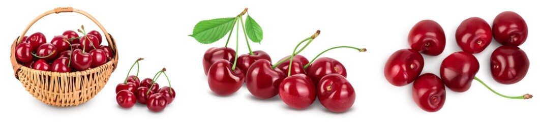 red sweet cherry isolated on white background with full depth of field. Set collection