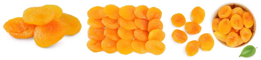 Dried apricots isolated on white background with clipping path and full depth of field. Set or collection