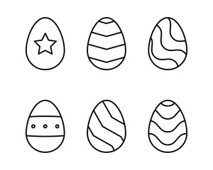 Easter eggs set. Vector lineart set of eggs with ornament. Perfect for easter pattern, stickers, coloring page, logo, banner. Hand drawn easter illustration. Spring holiday drawing. Black and white.