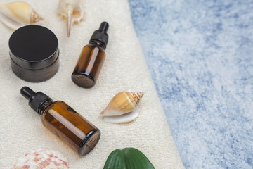 Brown glass bottles for cosmetics, essential oils and natural medicine