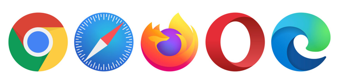 Internet browser icon collection Chrome, Safari, Firefox, Edge, Opera new vector logo.