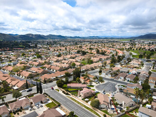 Obraz premium Aerial view of Hemet city in the San Jacinto Valley in Riverside County, California, USA.