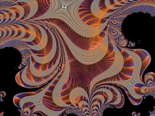 Orange silver swirls design, abstract fractal background with swirls