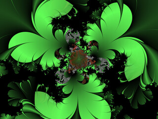 Green phosphorescent black leaves abstract floral background