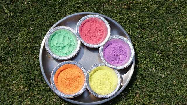 Holi Colours In A Plate.