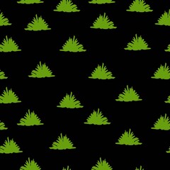 Vector seamless pattern with green trees and bushes. Black background. Cartoon style. Spring and summer. Nature and ecology. Post cards, wallpaper, wrapping paper, scrapbooking, textile