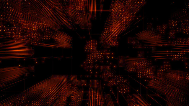 Futuristic, Orange Digital Grid background. Network Tech Wallpaper. 3D Render 
