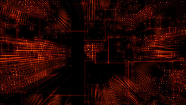 Futuristic, Orange Digital Grid background. Network Tech Wallpaper. 3D Render 