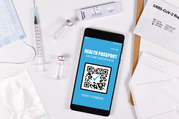 Concept for international Corona virus passport on mobile phone to allow privileges to people with...