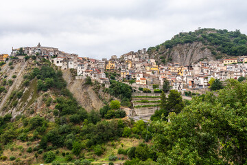 Fototapeta na wymiar View of the medieval village of Motta Sant' Anastasia in sicily