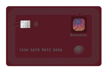 Here is a smart credit card with chip processor, rows of antenna circuits around the edges and a biometric touch pad. This is a 3-D illustration of a generic credit card.