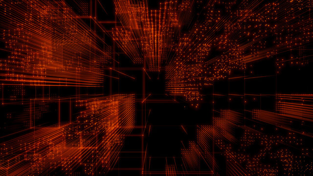 Futuristic, Orange Digital Grid background. Network Tech Wallpaper. 3D Render 