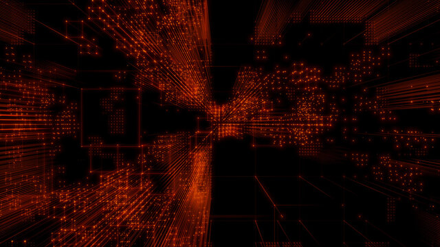 Futuristic, Orange Digital Grid background. Network Tech Wallpaper. 3D Render 