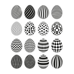 Set Easter color eggs on white background. Happy Easter eggs ornament. Vector illustration.