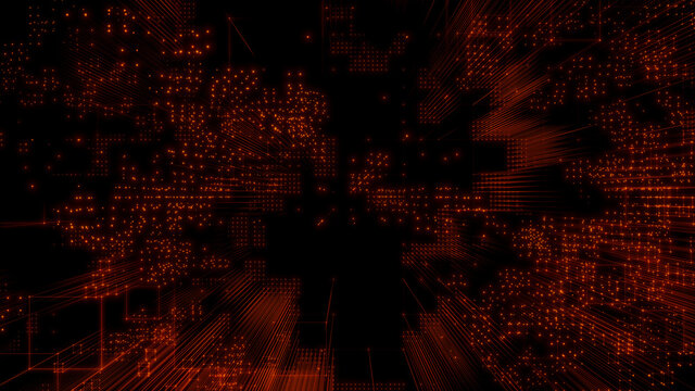 Futuristic, Orange Digital Grid background. Network Tech Wallpaper. 3D Render 