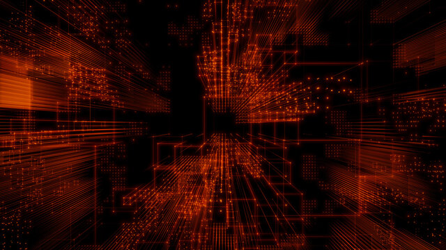 Futuristic, Orange Digital Grid background. Network Tech Wallpaper. 3D Render 