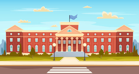 university building with the street. school modern concept vector illustration