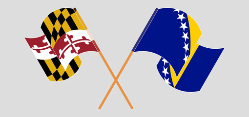 Crossed and waving flags of the State of Maryland and Bosnia and Herzegovina