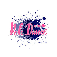 Vector illustration of pole dance studio lettering for banner, poster, business card, dancing club advertisement, signage design. Creative handwritten text for the internet or print
