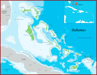 The Bahamas map was drawn with high detail and accuracy