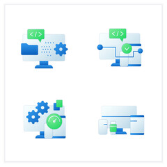 Cross platform flat icons set. Programming environment. Software, applicationtesting, devices. Digitalization concept. 3d vector illustrations