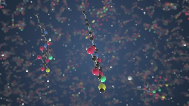 Molecule of Clindamycin. Molecular model, science related looping 3d animation