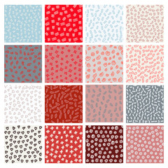 Abstract seamless pattern vector set with different hand painted elements in memphis style.