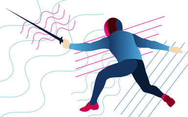 Vector illustration of fencer preparing or training for a championship or some competition. Flat style icon	

