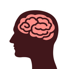 Head with human brain. Organ of thinking and intellect. Vector illustration isolated on white.