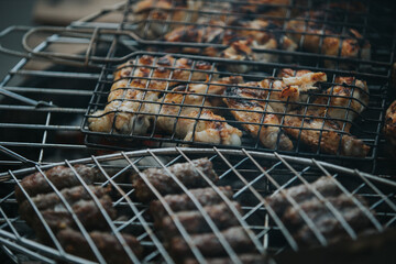 Closeup shot of barbecue meat on a grill