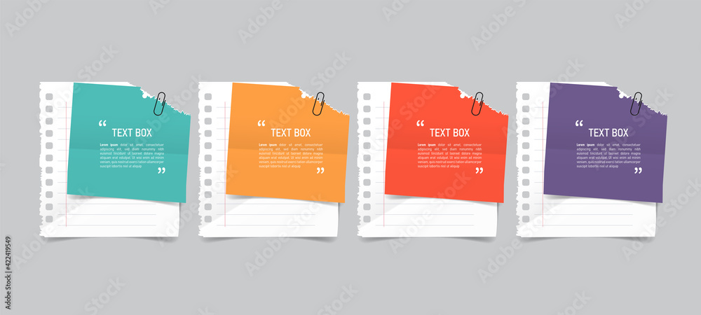 Poster text box design with note papers infographic.
