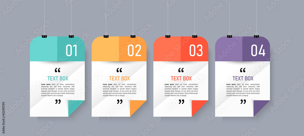 Poster text box design with note papers infographic.