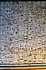 Ancient Egyptian Hieroglyphs from the tomb of Inkherkhau with text from the Book of the Dead, Luxor, West Thebes, Egypt