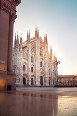 Milan Cathedral (Duomo di Milano) with empty square due to coronavirus lockdown (red zone)
