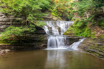 Fototapeta na wymiar Buttermilk Falls State Park Waterfalls in Ithaca New York