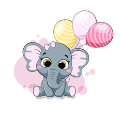 baby girl elephant with balloons