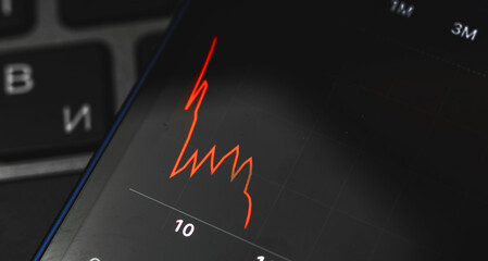 Stock crash graph, market exchange loss concept, financial background with red line