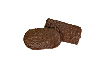 Biscuits isolated on white. Chocolate cookies of different shapes isolated on white background.  