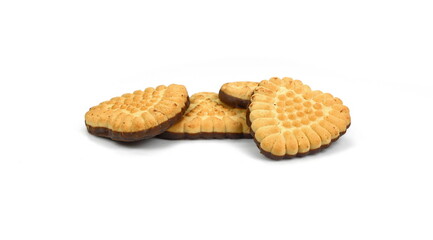 Biscuits isolated on white. Chocolate cookies of different shapes isolated on white background.  