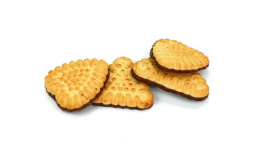 Biscuits isolated on white. Chocolate cookies of different shapes isolated on white background.  