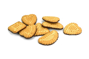 Biscuits isolated on white. Chocolate cookies of different shapes isolated on white background.  