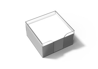 Memo pad holder with blank white memo paper on white background. 3D rendering illustration