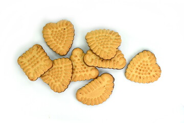 Biscuits isolated on white. Chocolate cookies of different shapes isolated on white background.  